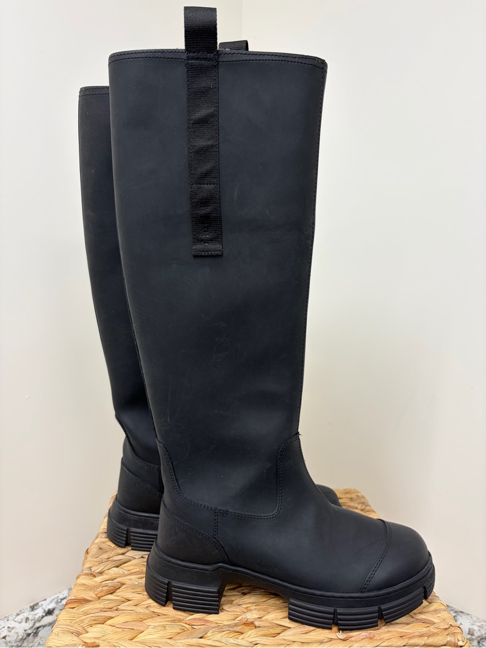 Ganni Matte Black Tall Chunky Sole Pull-On Boots